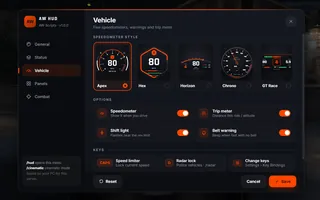 Vehicle settings, in game